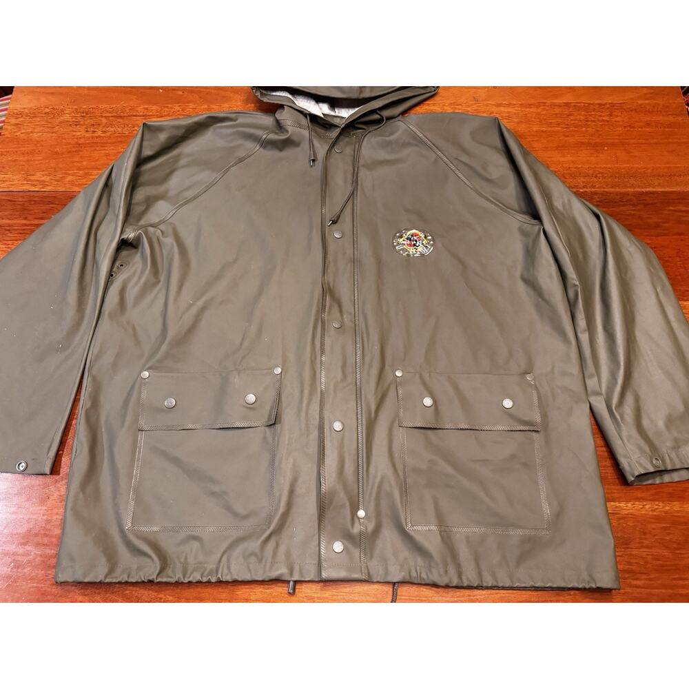 XXL Stearns Dry Wear PVC Hooded Rain Coat Dark Green Crest Logo 8333